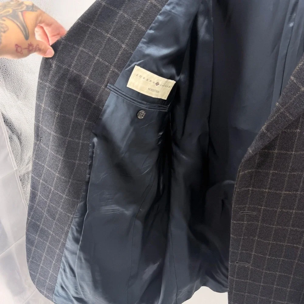 Joseph Abboud Mens 43R Charcoal Gray Plaid Wool‎ Blazer Sport Coat 0861